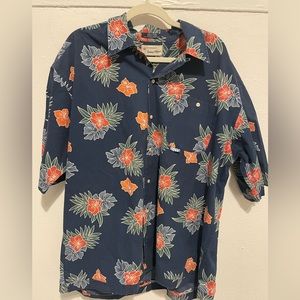 Rare Tommy Hilfiger Button Down Short Sleeve Hawaiian Hibiscus Aloha